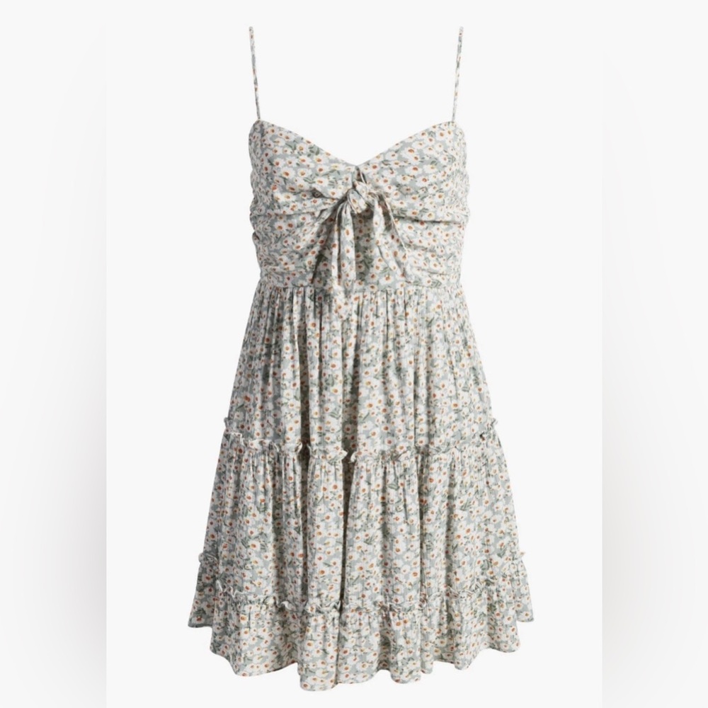 All in Favor Floral Tie Front Tiered Ruffle Dress